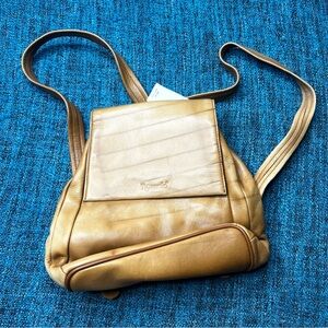 Tignanello Genuine Leather Backpack Purse in Nut Tan Brown